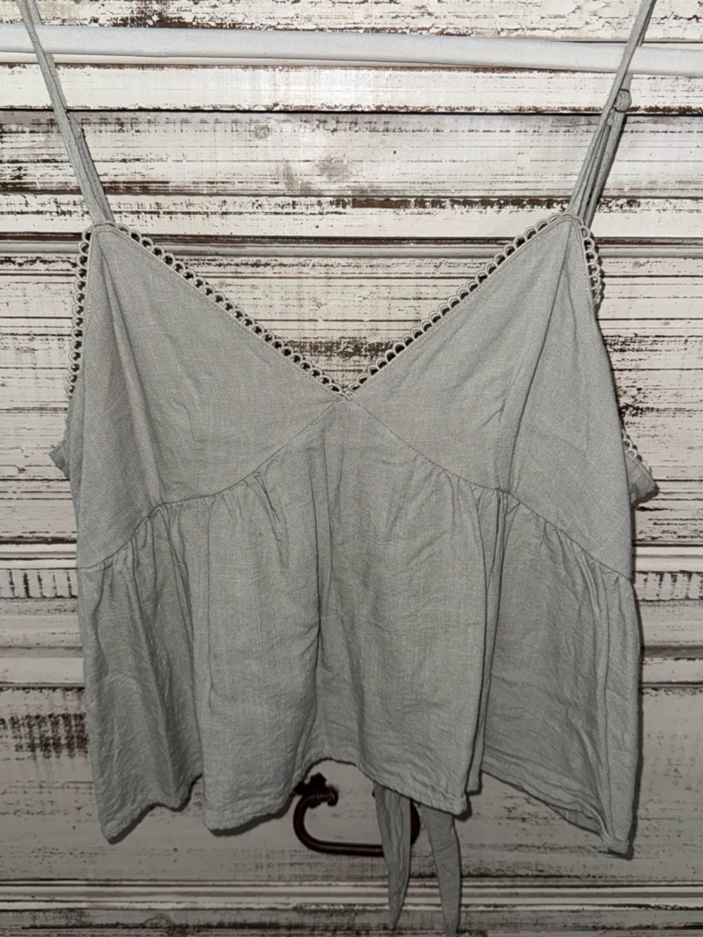 Blue Sky Light Gray Green Lace-Trim Spaghetti Strap Camisole